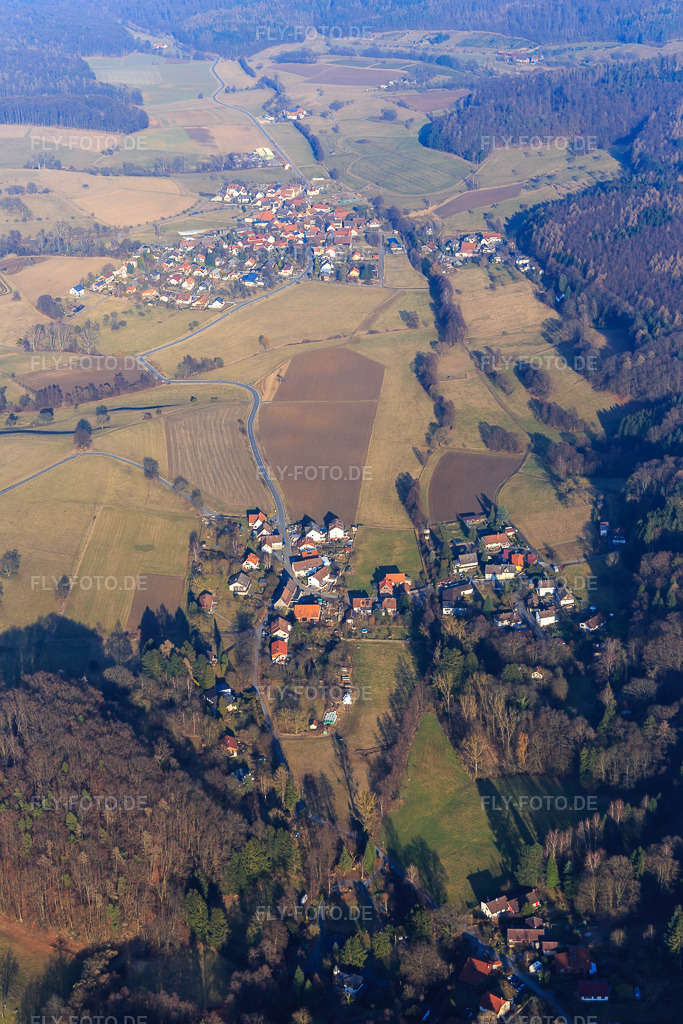 Luftbild: Johannisbachtal von Webern aus Südwesten im Ortsteil Klein-Bieberau in Modautal im Bundesland Hessen in Deutschland. Foto: IMG_096618.jpg vom 14.02.2017 durch Werner Riehm/FLY-FOTO.de