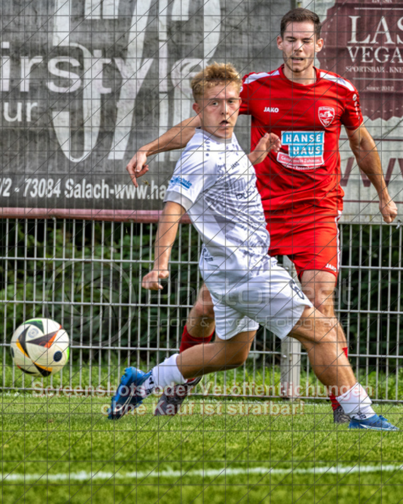 20250831_153446_0586-Bearbeitet-2 | #,TSG Salach (weiß) vs. SV Ebersbach (rot), Fußball, Bezirksliga - Bezirk Neckar/Fils, 02. Spieltag, Saison 2025/2026, Rasensportplatz, Staufenecker Straße, 73084 Salach, 31.08.2025 - 15:00 Uhr,Foto: PhotoPeet-Sportfotografie/Peter Harich