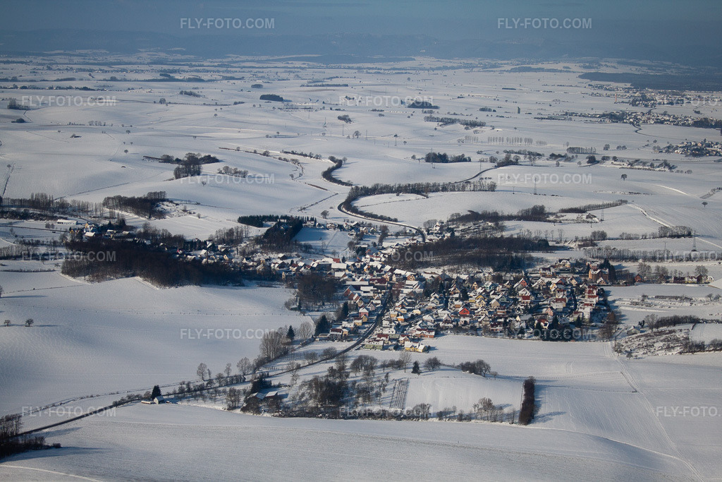 Aerial view: In winter when there is snow in Neewiller-près-Lauterbourg in the state Bas-Rhin, France.Photo: IMG_36161.jpg taken on 01/02/2011 by Werner Riehm/FLY-FOTO.comResolution of the original: 4752 x 3168 px