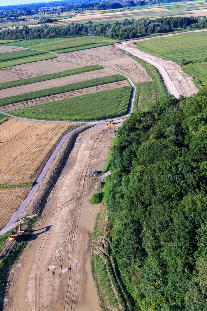 Luftbild: Baustelle zum Bau des Polders bei Neupotz in Jockgrim im Bundesland Rheinland-Pfalz in Deutschland. Foto: IMG_30818.jpg vom 31.07.2010 durch Werner Riehm/FLY-FOTO.de