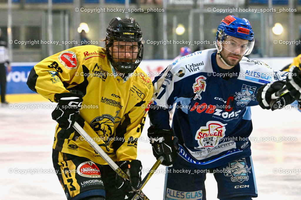 ESC Steindorf vs. EC Hornets Spittal 25.2.2024 | #96 Peharz Joshua EC Hornets Spittal, #57 Wilfan Franz ESC Steindorf, ESC Steindorf vs. EC Hornets Spittal 25.2.2024, ESC Steindorf vs. EC Hornets Spittal 25.2.2024 am 25.02.2024 in Steindorf (Ossiachersee Halle), Austria, (Photo by Bernd Stefan)