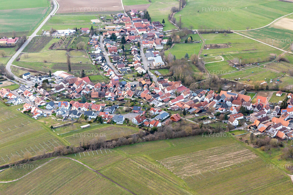 Luftbild: Dorfansicht von Südosten in Oberhausen im Bundesland Rheinland-Pfalz in Deutschland. Foto: IMG_126180.jpg vom 20.03.2021 durch Werner Riehm/FLY-FOTO.de