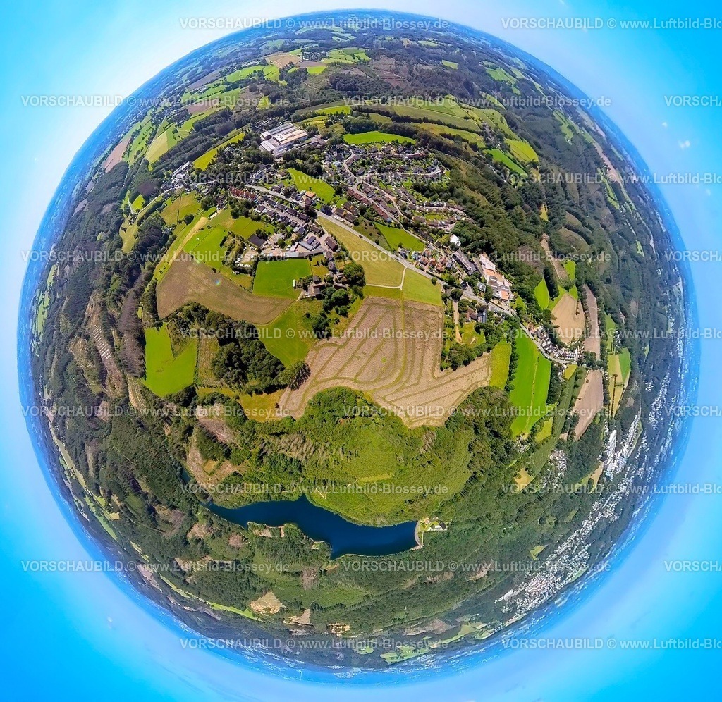 Ennepetal230890008 Oberbauer | Luftbild, Ortsansicht Oberbauer, Ferdinand Braselmann GmbH, Frielinghaus GmbH, Hasper Talsperre, Erdkugel, Fisheye Aufnahme, Fischaugen Aufnahme, 360 Grad Aufnahme, Oberbauer, Ennepetal, Ruhrgebiet, Nordrhein-Westfalen, Deutschland