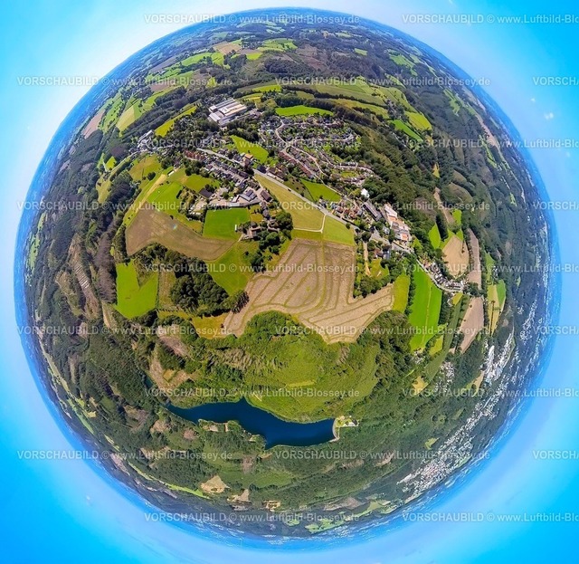 Ennepetal230890008 Oberbauer | Luftbild, Ortsansicht Oberbauer, Ferdinand Braselmann GmbH, Frielinghaus GmbH, Hasper Talsperre, Erdkugel, Fisheye Aufnahme, Fischaugen Aufnahme, 360 Grad Aufnahme, Oberbauer, Ennepetal, Ruhrgebiet, Nordrhein-Westfalen, Deutschland