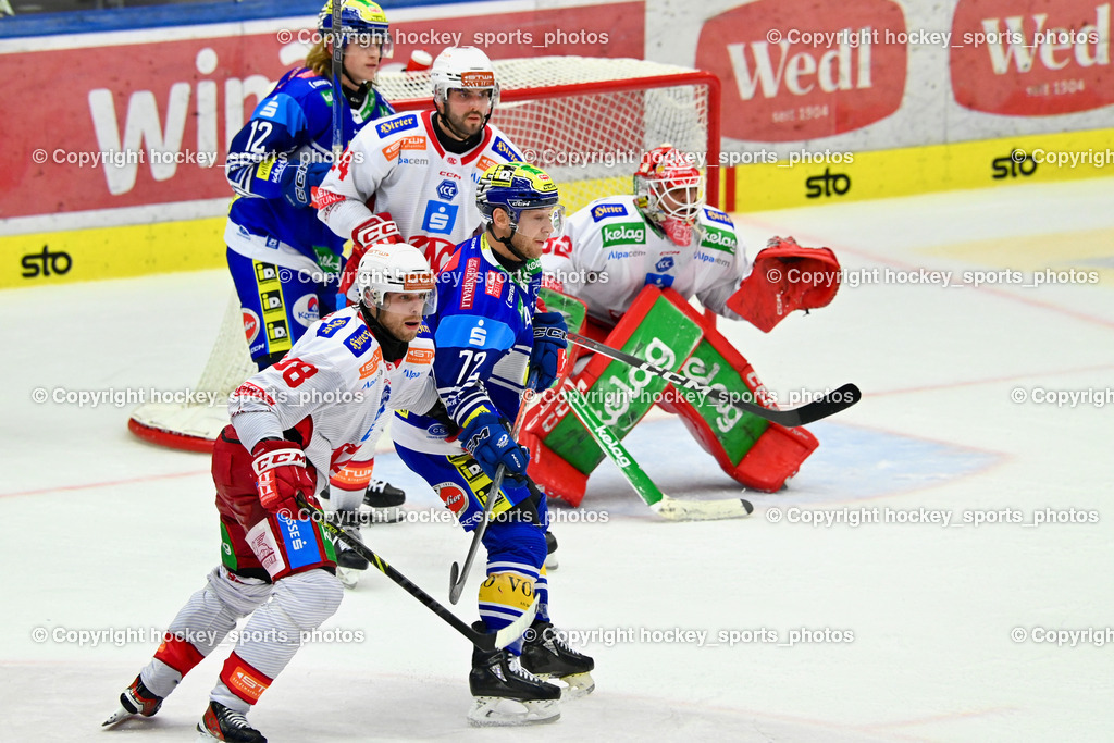 EC IDM Wärmepumpen VSV vs. EC KAC  | #98 Obersteiner Daniel EC KAC, #72 HUGHES John EC VSV, #24 Strong Steven EC KAC, #12 Pearson Chase EC VSV, #32 Dahm Sebastian EC KAC, EC IDM Wärmepumpen VSV vs. EC KAC , EC IDM Wärmepumpen VSV vs. EC KAC  am 27.10.2024 in Villach (Stadthalle Villach), Austria, (Photo by Bernd Stefan)