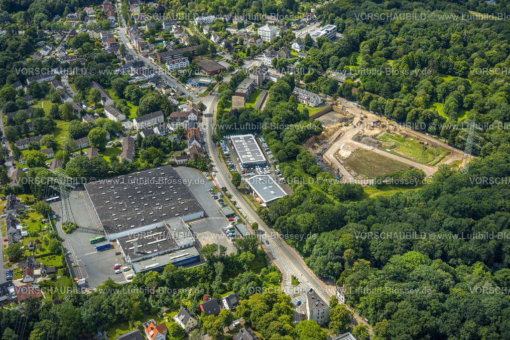 Bochum240700925 | Luftbild, Baugebiet Schloßstraße für neues Wohnquartier, Hattinger Straße Wohngebiet und AHAG Bochum Autohändler, BOGESTRA AG Betriebshof Weitmar, Weitmar-Mark, Bochum, Ruhrgebiet, Nordrhein-Westfalen, Deutschland