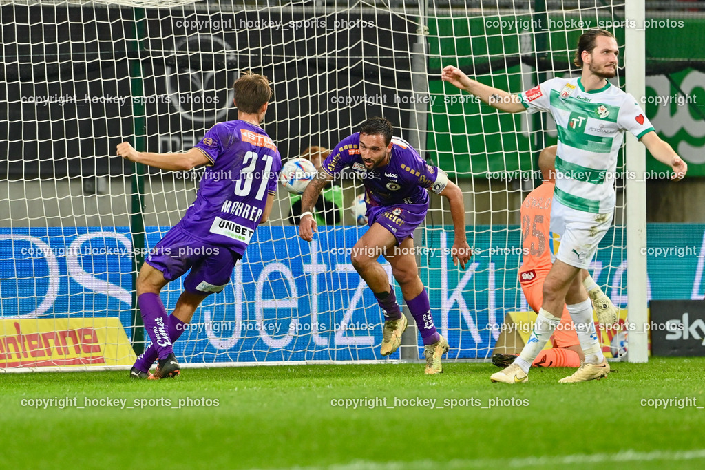 SK Austria Klagenfurt vs. WSG Tirol 29.10.2022 | #25 Ferdinand Oswald, #31 Thorsten Mahrer, Tor SK Austria Klagenfurt, #32 Markus Pink, #7 Thomas Sabitzer, Jubel SK Austria Klagenfurt