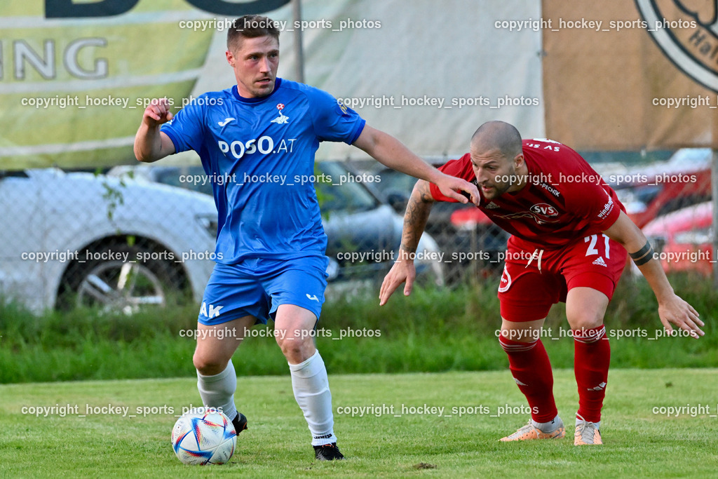 SV St.Jakob vs. SAK | #14 Nace Erzen SAK, #21 Admir Dzombic St.Jakob, SV St.Jakob vs. SAK, SV St.Jakob vs. SAK am 23.08.2024 in St. Jakob im Rosenthal (Sportplatz St. Jakob), Austria, (Photo by Bernd Stefan)