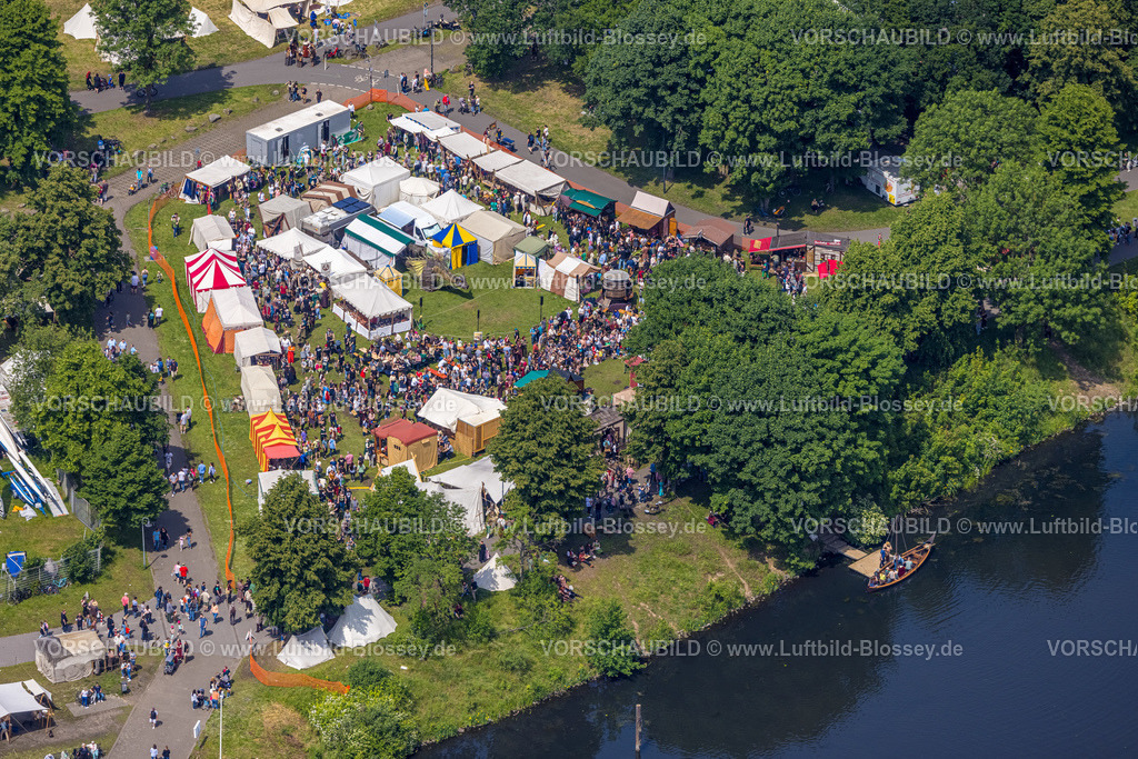 Bochum220503500 | Luftbild, Mittelalterspektakel, Wikingerfest am Kemnader See im Hafen Heveney, Querenburg, Bochum, Ruhrgebiet, Nordrhein-Westfalen, Deutschland