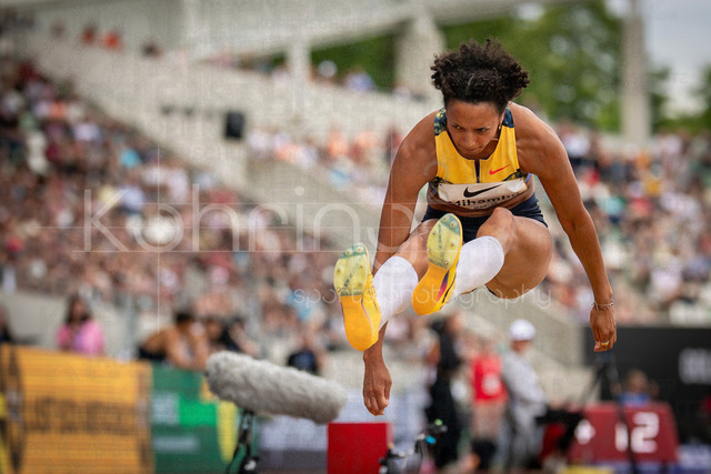 Golden Oval; Dresden, 31.05.2026 | DRESDEN , GERMANY - MAY 31:  Malaika Mihambo (GER / Germany) competes in the long jump during the Golden Oval Continental Tour Silver meeting on May 31, 2026 at Heinz-Steyer-Stadion in Dresden, Saxony, Germany.