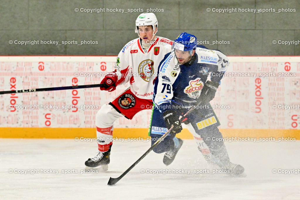 ESV FERLACH vs. ESC SOCCERZONE STEINDORF | #79 Petrik Benjamin ESC Steindorf, #8 Ladinig Elias ESV Ferlach, ESV FERLACH vs. ESC SOCCERZONE STEINDORF, ESV FERLACH vs. ESC SOCCERZONE STEINDORF am 22.11.2024 in Ferlach (Eishalle Ferlach ), Austria, (Photo by Bernd Stefan)