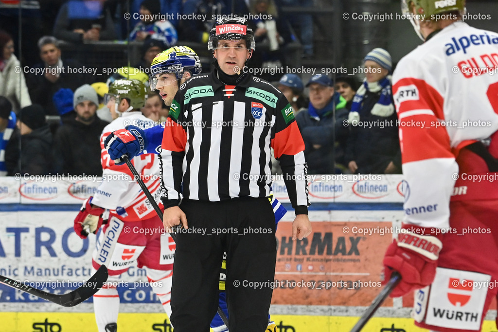 EC IDM WÄRMEPUMPEN VSV vs. HCB Südtirol Alperia | NAGY ATTILA Referee, #40 Elias Wallenta EC VSV, EC IDM WÄRMEPUMPEN VSV vs. HCB Südtirol Alperia, EC IDM WÄRMEPUMPEN VSV vs. HCB Südtirol Alperia am 28.12.2025 in Villach (Stadthalle Villach), Austria, (Photo by Bernd Stefan)