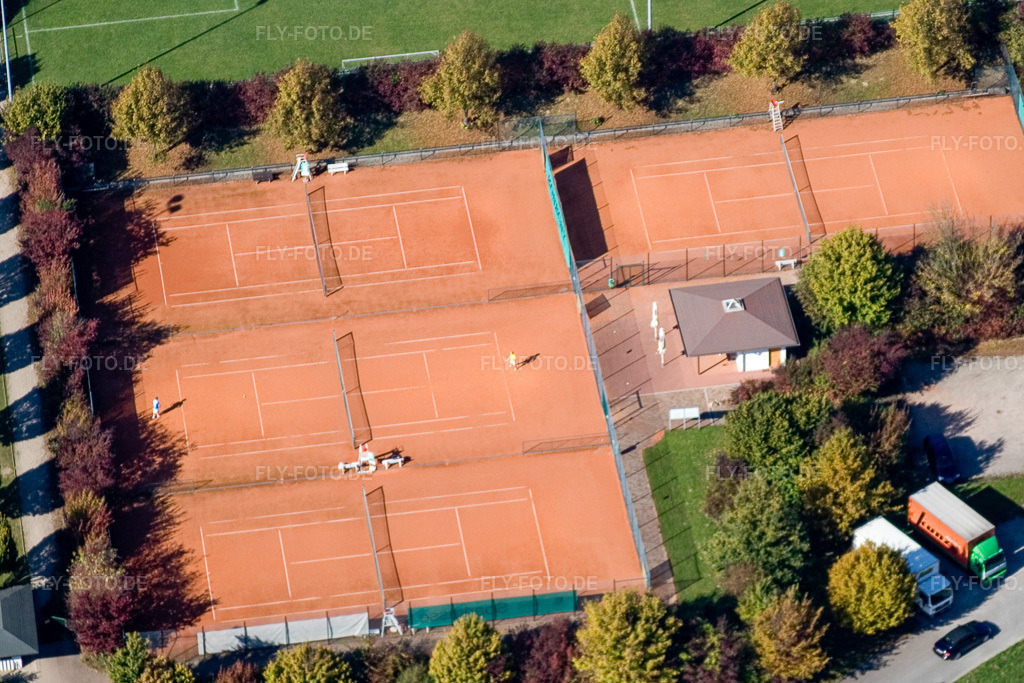 Luftbild: Tennisclub im Ortsteil Hohenwettersbach in Karlsruhe im Bundesland Baden-Württemberg in Deutschland. Foto: IMG_8629.jpg vom 14.10.2007 durch Werner Riehm/FLY-FOTO.de