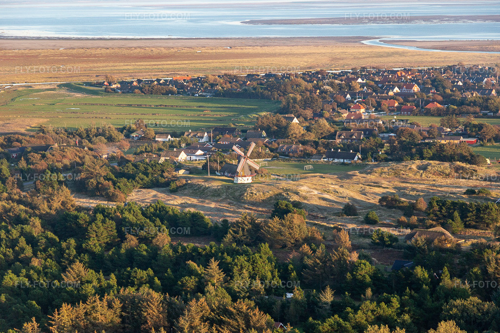 Aerial view: Sønderho Windmill in Fanø in the state South Denmark, Denmark.Photo: IMG_118971.jpg taken on 09/21/2019 by Werner Riehm/FLY-FOTO.comResolution of the original: 5472 x 3648 px