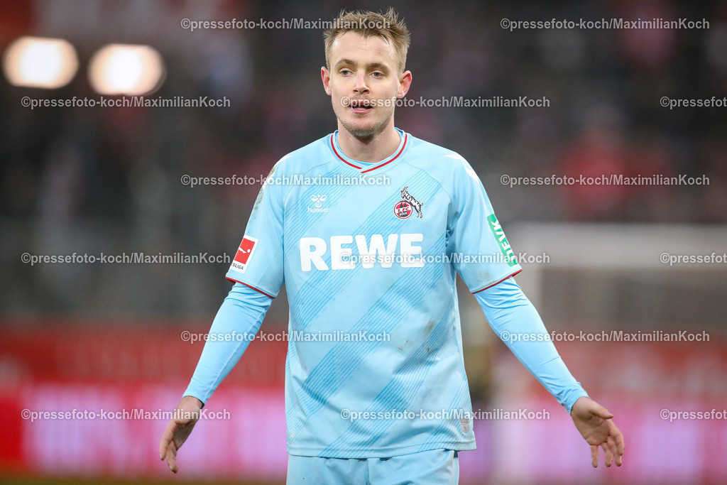 RWE06012402148 | 06.01.2024, Essen, Fußball, Herren, Stadion an der Hafenstraße, Testspiel, Rot-Weiss Essen – 1. FC Köln:  Jacob Christensen (1.FC Köln). 
DFB regulations prohibit any use of photographs as image sequences and or quasi-video.