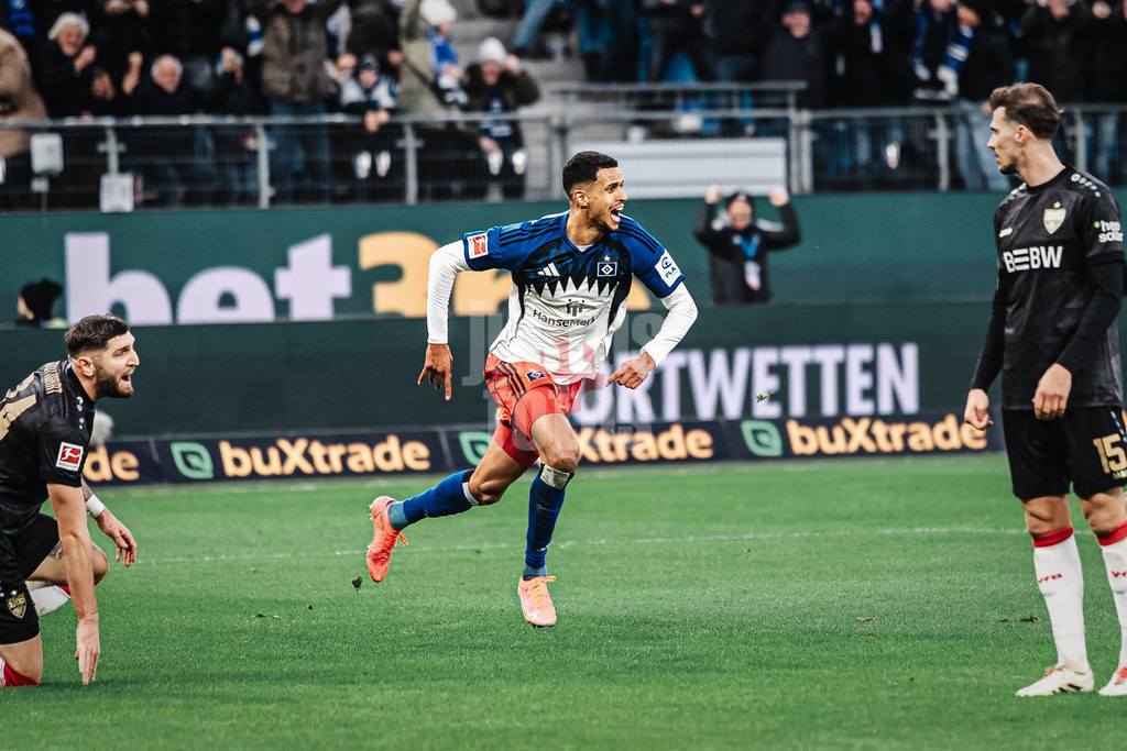Fußball | Männer | Saison 2025/2026 | 1. Fußball-Bundesliga | 12. Spieltag | Hamburger SV vs. VfB Stuttgart | 30.11.2025 | Torjubel Robert Glatzel (#9, HSV)