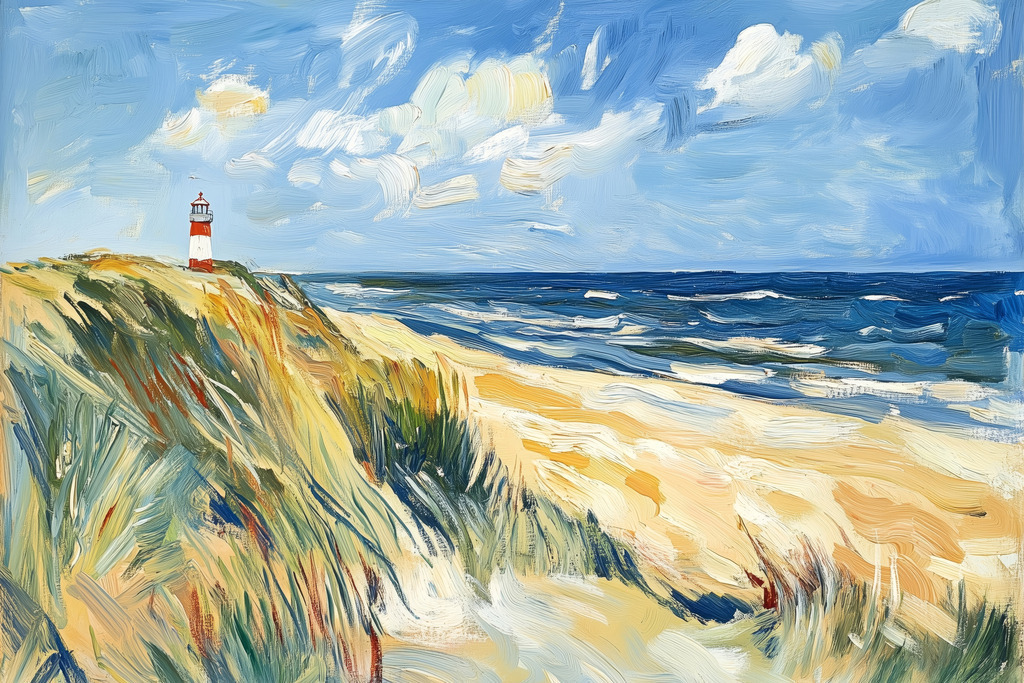 2602015 - Dünenlandschaft mit Leuchtturm | Nordseelandschaft mit Leuchtturm im Stil eines Gemäldes.