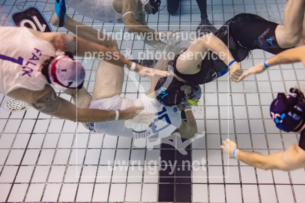 24. - 26.11.2023: Unterwasser-Rugby Champions Cup 2023  | Spielstart im Vorrunden-Spiel HäSu (Finnland) in blau gegen SDK Malmö Triton  (Schweden) in weiß. - Realisiert mit Pictrs.com