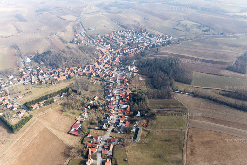 Aerial view: View of the town in Neewiller-près-Lauterbourg in the state Bas-Rhin, France.Photo: IMG_096925.jpg taken on 02/19/2017 by Werner Riehm/FLY-FOTO.comResolution of the original: 5472 x 3648 px