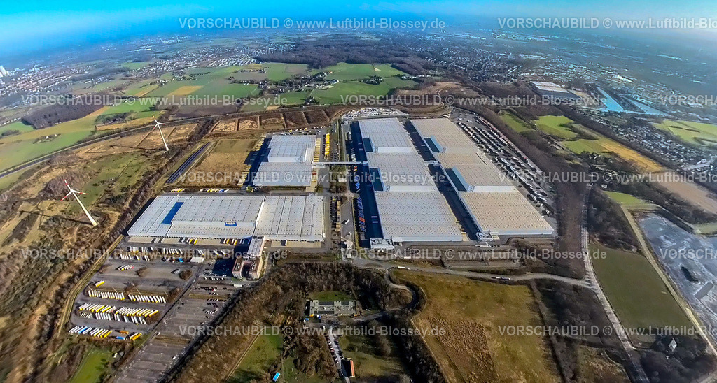 Dortmund240190050 IKEA_Ellinghausen | Luftbild, IKEA Distribution Services Warenlager, Erdkugel, Fisheye Aufnahme, Fischaugen Aufnahme, 360 Grad Aufnahme, tiny world, little planet, fisheye Bild, Schwieringhausen, Dortmund, Ruhrgebiet, Nordrhein-Westfalen, Deutschland