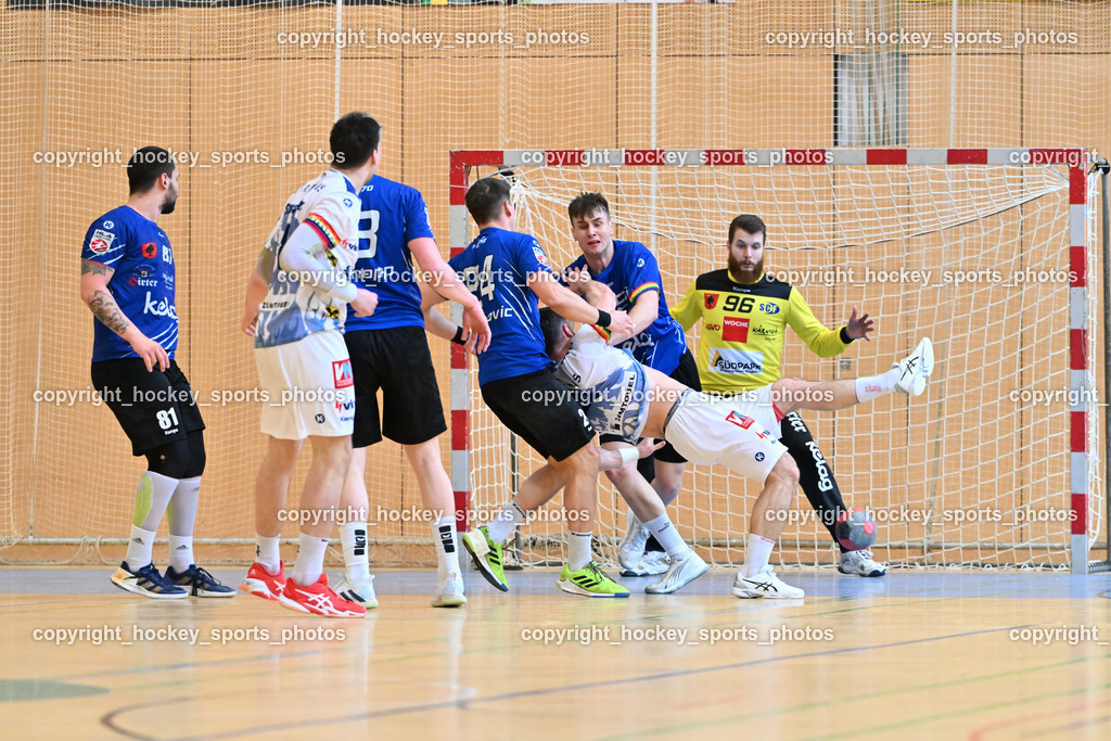SC Ferlach vs. ALPLA HC Hard 2.3.2024 | #81 MILICEVIC Adrian SC Ferlach, #24 JOVANOVIC Mladan SC Ferlach, #35 JURANIC Jura Egon SC Ferlach, #96 KONECNY Micha Martin SC Ferlach, SC Ferlach vs. ALPLA HC Hard 2.3.2024, SC Ferlach vs. ALPLA HC Hard am 02.03.2024 in Ferlach (Ballspielhalle Ferlach), Austria, (Photo by Bernd Stefan)