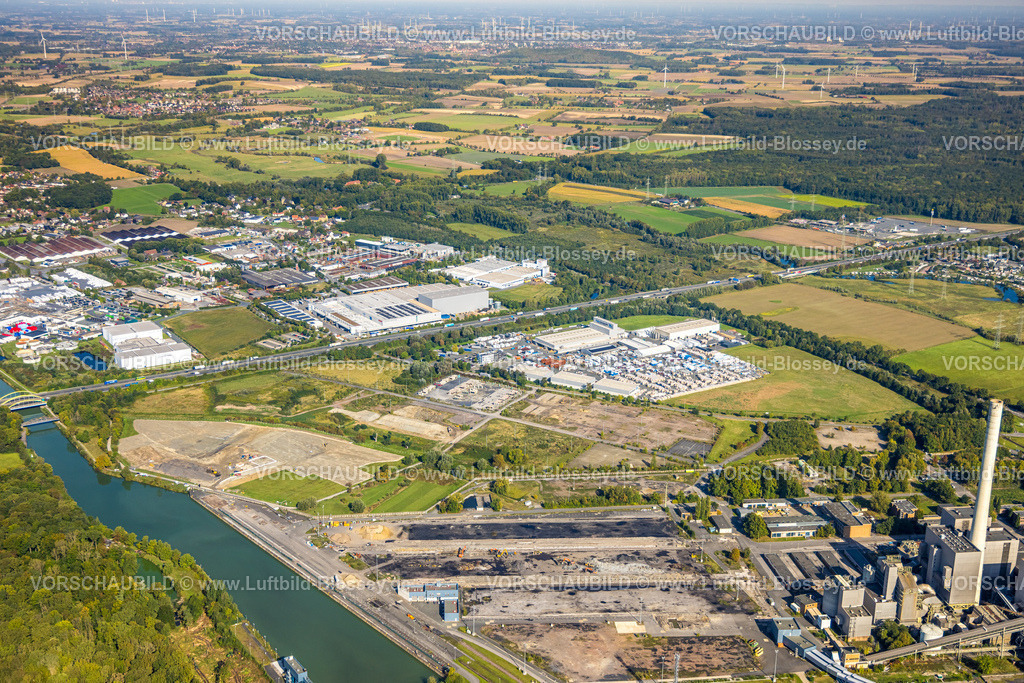 Hamm250900780 | Luftbild, Autobahn A2 und Gewerbegebiet Uentrop mit Funke Kunststoffe GmbH, Datteln-Hamm-Kanal, angedachte Autobahn A2 Anschlussstelle Siegenbeckstraße, Eilmsen, Welver, Ruhrgebiet, Nordrhein-Westfalen, Deutschland
