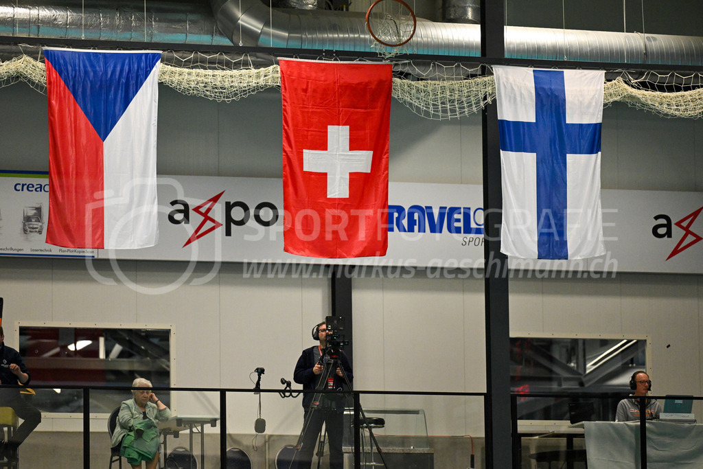 Switzerland U19 vs Finland U19 - 3. February 2024 | Switzerland U19 vs Finland U19
U19 Men International Matches in Switzerland
GoEasy Arena, Siggenthal Station
The flags of Czechia, Switzerland and Finland, the participating countries of the 3-Neations Men U19 tournament.
Credit: Markus Aeschimann | <a href="https://www.markus-aeschimann.ch">Sportfotografie Markus Aeschimann</a> | <a href="https://www.instagram.com/sportfotografie.aeschimann">@sportfotografie.aeschimann</a> - Realisiert mit Pictrs.com