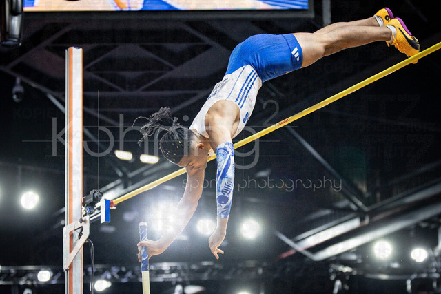 World Athletics Indoor Championships Kujawy Pomorze 26, 21.03.2026 | TORUN, POLAND - MARCH 21: Emmanouil KARALIS (GRE) competes in the men's pole vault during the World Athletics Indoor Championships Kujawy Pomorze 26 on day 2 / session 2 at Kujawsko-Pomorska Arena Torun on March 21, 2026 in Torun, Poland. 