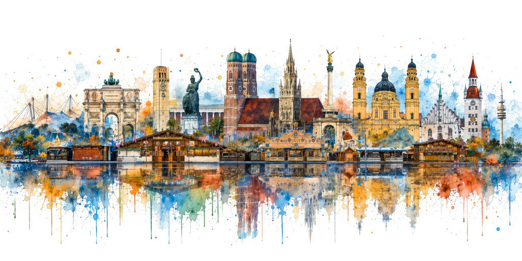 2605031 - München Skyline | Moderne abstrakte München Skyline im Aquarell Stil.