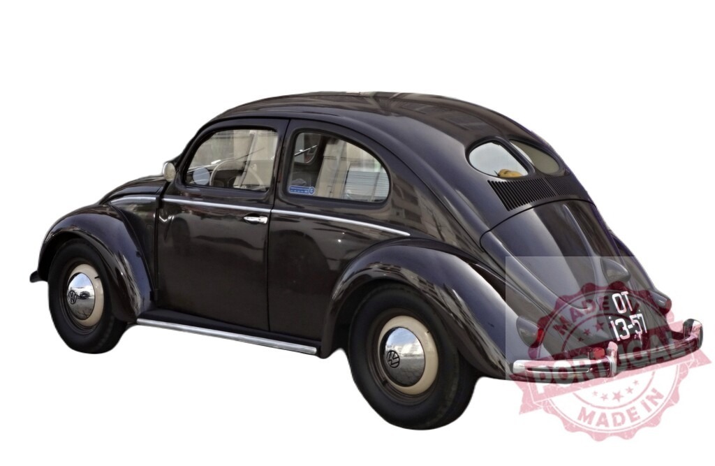 Classic Volkswagen Beetle Car Parked on White Background | Shiny black Volkswagen Beetle parked, showing its iconic design and vintage charm - Realized with Pictrs.com