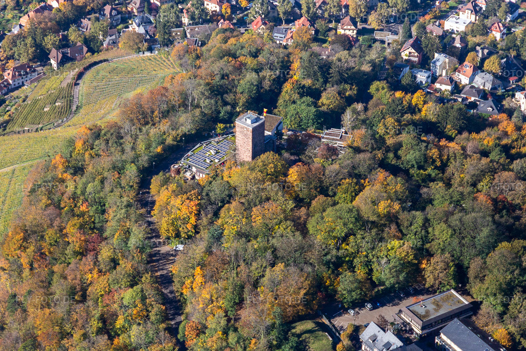 Luftbild: Turmberg im Ortsteil Durlach in Karlsruhe im Bundesland Baden-Württemberg in Deutschland. Foto: IMG_129877.jpg vom 24.10.2021 durch Werner Riehm/FLY-FOTO.de