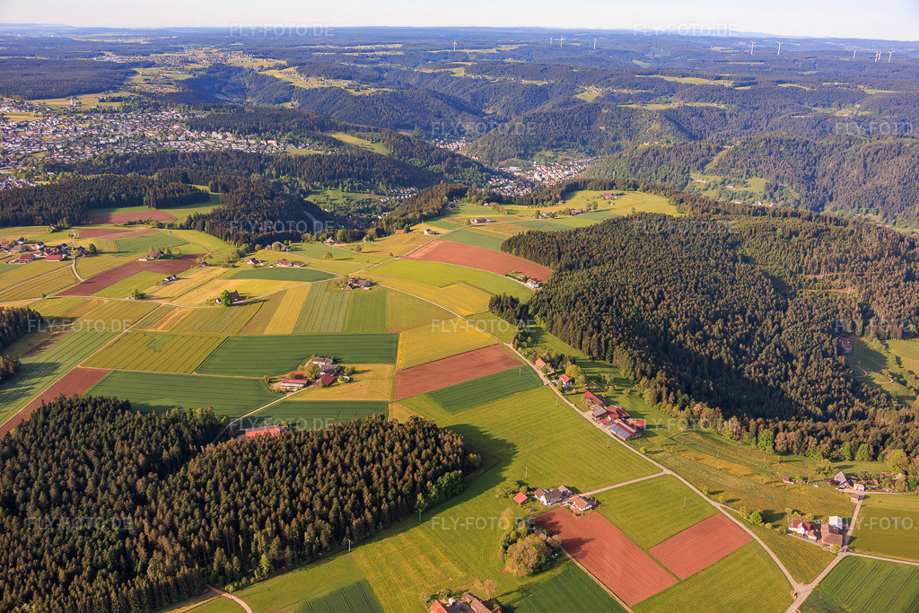 Luftbild: Aussiedlerhöfe auf der Hochebene aus Norden in Schramberg im Bundesland Baden-Württemberg in Deutschland.Foto: IMG_156236.jpg vom 17.05.2026 durch Werner Riehm/FLY-FOTO.deAuflösung des Originals: 6000 x 4000 px