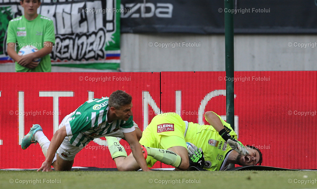 A_LUI_03062023_05 | SPORT,FUSSBALL,ADMIRAL BUNDESLIGA AUSTRIA KLAGENFURT-SK RAPID WIEN 03.06.2023 IM BILD: PHILLIP MENZEL  (KLAGENFURT) UND ROMAN KERSCHBAUM (RAPID) FOTOLUI/MW

