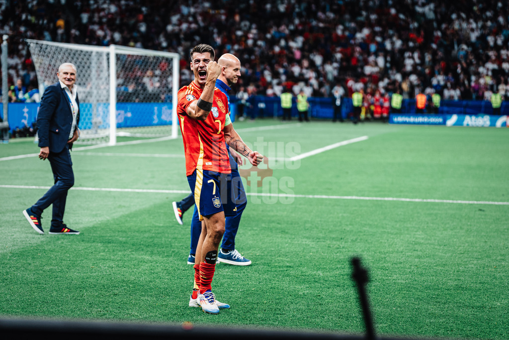 Fußball | Herren | UEFA-Fußball-Europameisterschaft 2024 | Finale | Spanien vs. England | 14.07.2024 | Alvaro Morata (#7, Spanien) jubelt nach dem Siegåç