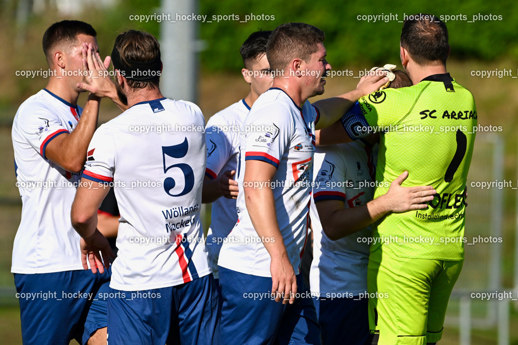 ESV Admira vs. SC Arriach | Jubel SC Arriach Mannschaft, #5 Nemanja Andrijevic SC Arriach, #1 Alen Brandic SC Arriach, #20 Haris Heljezovic SC Arriach, ESV Admira vs. SC Arriach, ESV Admira vs. SC Arriach am 24.08.2024 in Villach (Sportzentrum Admira), Austria, (Photo by Bernd Stefan)