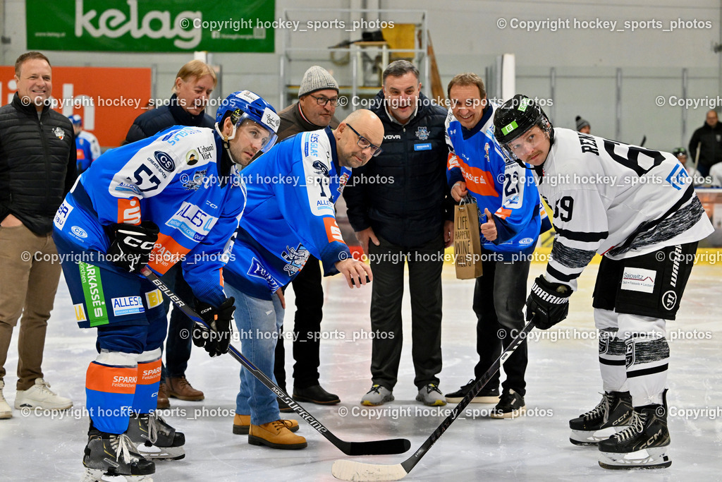 ESC Sparkasse Steindorf vs. LE Kings | #57 Wilfan Franz ESC Steindorf, #69 Rennhofer Wolfgang LE Kings, Udo Bergner Sparkasse Feldkirchen, Sektionsleiter ESC Steindorf hans Tschernutter, Kärntner Eishockey Präsident Michael Herzog Löschnig, Bürgermeister Steindorf Georg Kavalar, Vizebürgermeister Steindorf Gotthard Hatberger, Gerhard Greimer Sparkasse Feldkirchen, ESC Sparkasse Steindorf vs. LE Kings, ESC Sparkasse Steindorf vs. LE Kings am 01.11.2025 in Steindorf (Ossiachersee Halle), Austria, (Photo by Bernd Stefan)