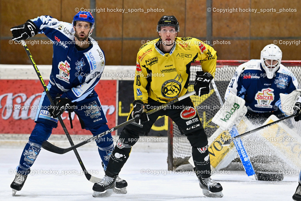 EC Hornets Spittal vs. ESC Steindorf 23.2.2024 | #43 Oraze Martin ESC Steindorf, #88 Zauchner Daniel EC Hornets Spittal, #31 Steiner Paul ESC Steindorf, EC Hornets Spittal vs. ESC Steindorf 23.2.2024, EC Hornets Spittal vs. ESC Steindorf 23.2.2024 am 23.02.2024 in Spittal an der Drau (Eissportzentrum Spittal), Austria, (Photo by Bernd Stefan)