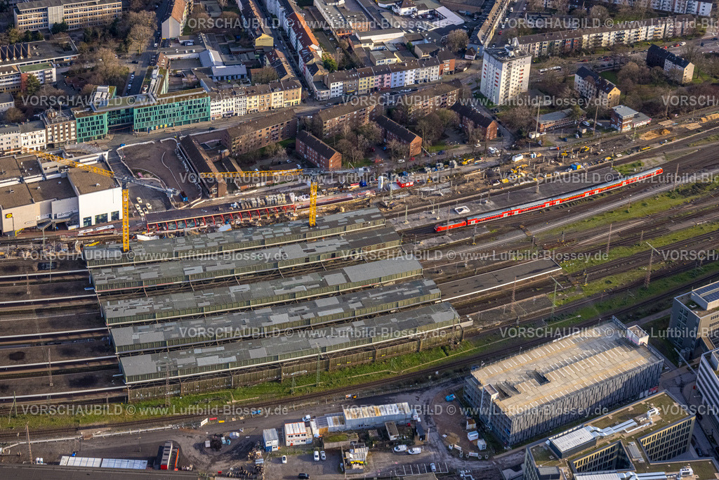 Duisburg230100609 | Luftbild, Duisburg Hbf mit Baustelle Osteingang, Neudorf-Nord, Duisburg, Ruhrgebiet, Nordrhein-Westfalen, Deutschland