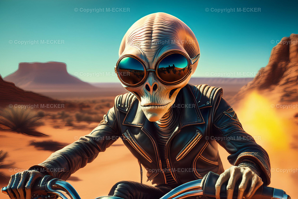 Alien | Alien fährt durch die Wüste - Realisiert mit Pictrs.com