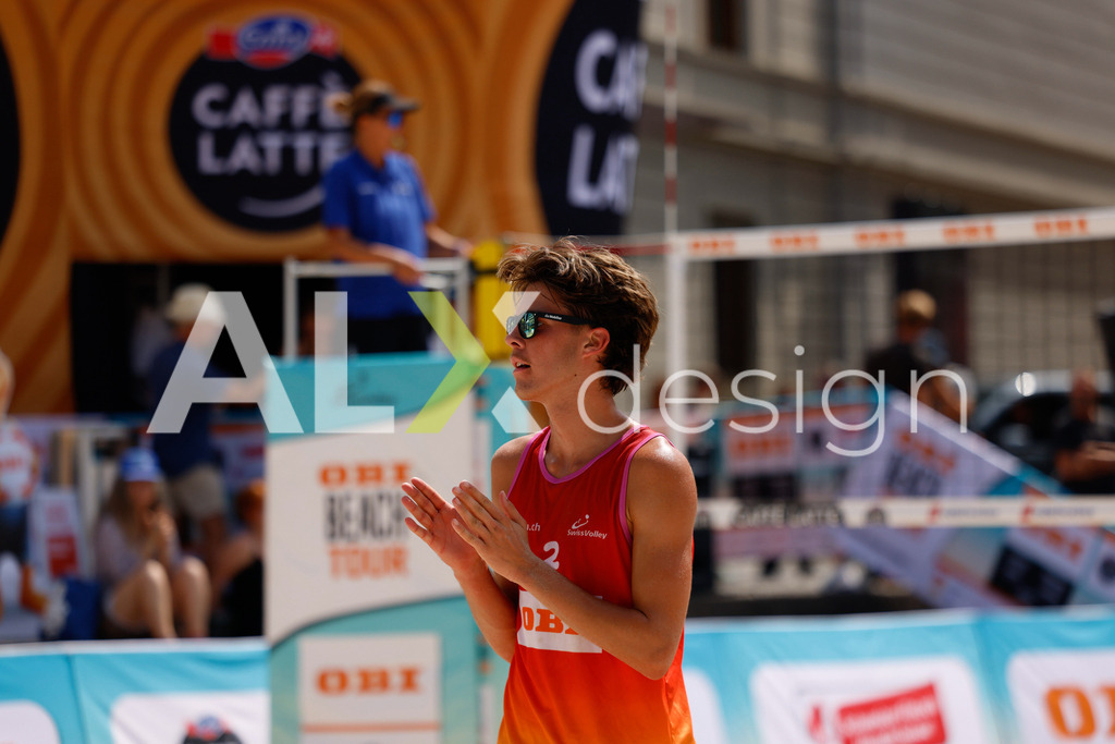 Obi BeachTour 2026 - Basel | BASEL, SWITZERLAND - JULY 17: SIMON LEFFLER (SUI) during the Obi BeachTour 2026 match between ALLEMANN / LEFFLER (SUI) and FURRER / WYMANN (SUI) at Barfüsserplatz on July 17, 2026 in Basel, Switzerland. - Realisiert mit Pictrs.com