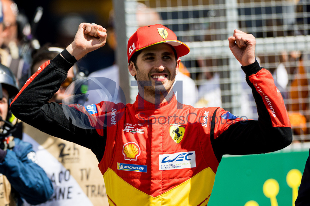 Trainproduction-20230611-0169 | LE MANS,FRANCE,11.Jun.23 - MOTORSPORTS - WEC, FIA World Endurance Championships, 24 Hours of Le Mans, Circuit de la Sarthe, race. Image shows Alessandro Pier Guidi (ITA), James Calado (GBR) and Antonio Giovinazzi (ITA/Ferrari AF Corse).  Photo: Trainproduction / Matthias Trinkl