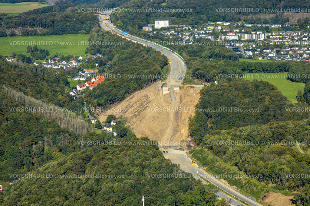 Luedenscheid230908000Rahmedebruecke | Luftbild, Abgerissene und gesprengte Talbrücke Rahmede der Autobahn A45, Baustelle für Neubau, Gevelndorf, Lüdenscheid, Sauerland, Nordrhein-Westfalen, Deutschland