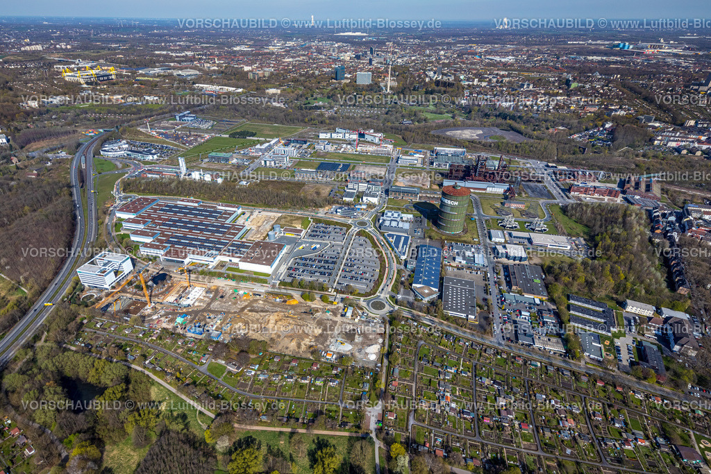 Dortmund220400382 | Luftbild, Gewerbegebiet Phoenix West mit Gasometer und Wilo Park, Hörde, Dortmund, Ruhrgebiet, Nordrhein-Westfalen, Deutschland