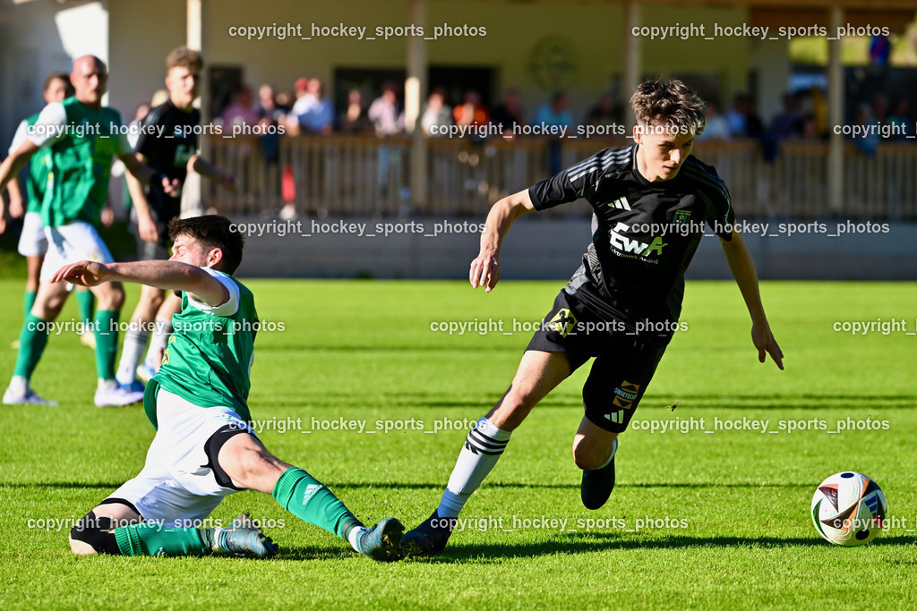 WSG Radenthein vs. URC Thal Assling | #2 Alexander Rauter WSG Radenthein, #44 Matteo Kraler URC Thal Assling, WSG Radenthein vs. URC Thal Assling, WSG Radenthein vs. URC Thal Assling am 30.05.2025 in Radenthein (Sportplatz Radenthein), Austria, (Photo by Bernd Stefan)