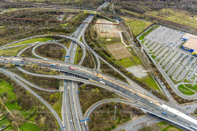 Duisburg230301634Nord | Luftbild, Autobahnkreuz Duisburg-Nord, Autobahn A42 und Autobahn A59, Baustelle, Ikea Möbelhaus, Obermeiderich, Duisburg, Ruhrgebiet, Nordrhein-Westfalen, Deutschland
