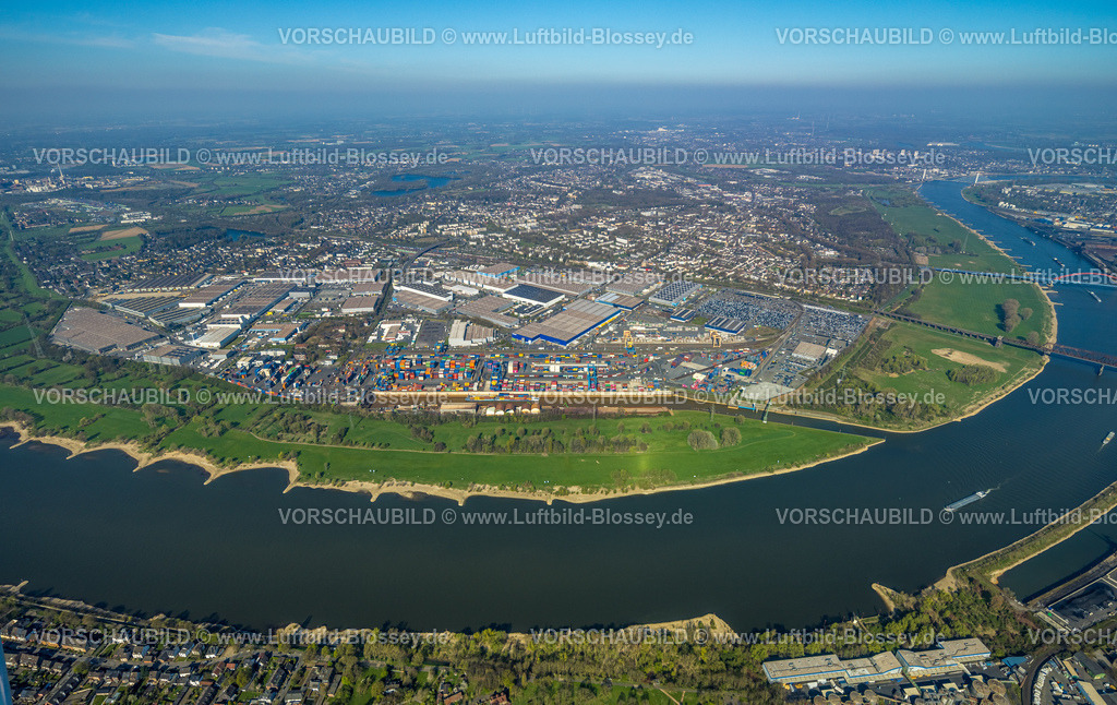 Duisburg250401585LogPort1Rheinhausen | Luftbild, duisport, logport I Rheinhausen, logport 1,  Containerhafen, Duisburg Hafen D3T Duisburg Trimodal Terminal, AutomobilLogistik, Friemersheim, Duisburg, Ruhrgebiet, Nordrhein-Westfalen, Deutschland