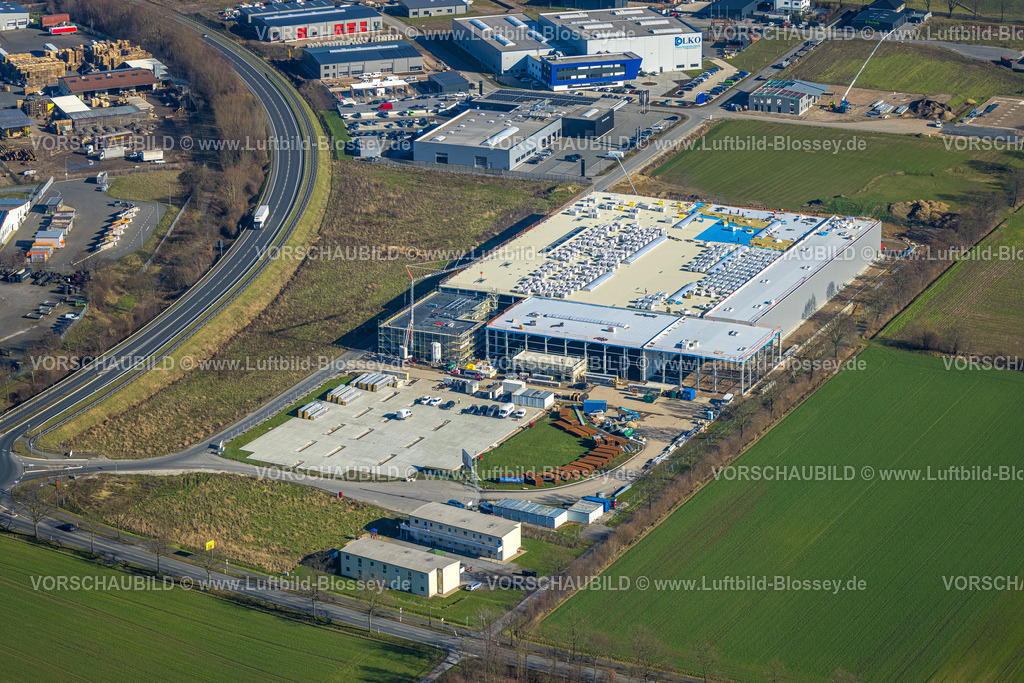 Olfen230206727 | Luftbild, Kordel Antriebstechnik, Baustelle und Neubau, Olfen-Stadt, Olfen, Münsterland, Nordrhein-Westfalen, Deutschland