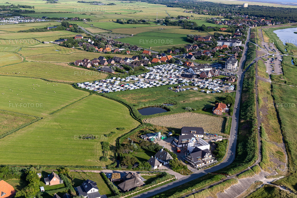 Luftbild: Campingplatz Biehl am Nordseestrand im Ortsteil Ording in Sankt Peter-Ording im Bundesland Schleswig-Holstein in Deutschland. Foto: IMG_0007231.jpg vom 10.07.2021 durch Werner Riehm/FLY-FOTO.de