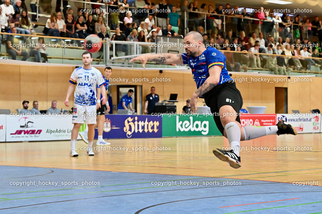 SC Ferlach vs. ALPLA HC Hard | #81 Milicevic Micha SC Ferlach, #11 Runarsson Tumi SC Hard, SC Ferlach vs. ALPLA HC Hard, SC Ferlach vs. ALPLA HC Hard am 05.04.2025 in Ferlach (Ballspielhalle Ferlach), Austria, (Photo by Bernd Stefan)
