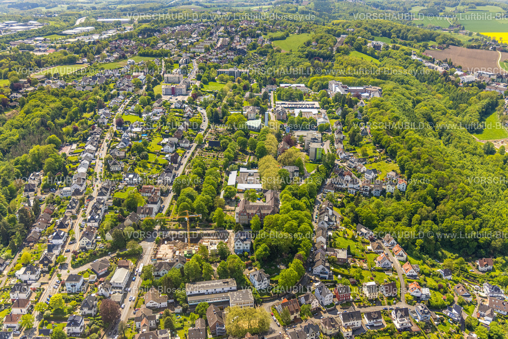 Wetter230503018 | Luftbild, Kliniken Volmarstein, Friedhof Volmarstein, evang. Stiftung Volmarstein Johanna Helenen Haus, Baustelle und Neubau an der Hartmannstraße, Wetter, Ruhrgebiet, Nordrhein-Westfalen, Deutschland